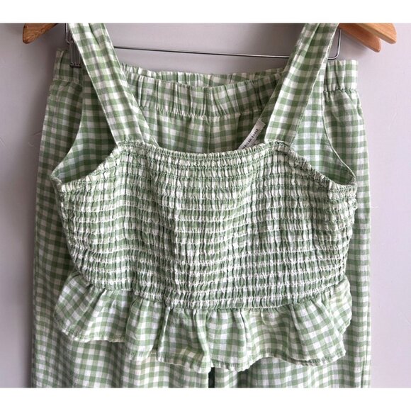 American Eagle Outfitters Pants - American Eagle 2 Piece Crop Top Flowy Pants Large Green Lined Gingham Hippie